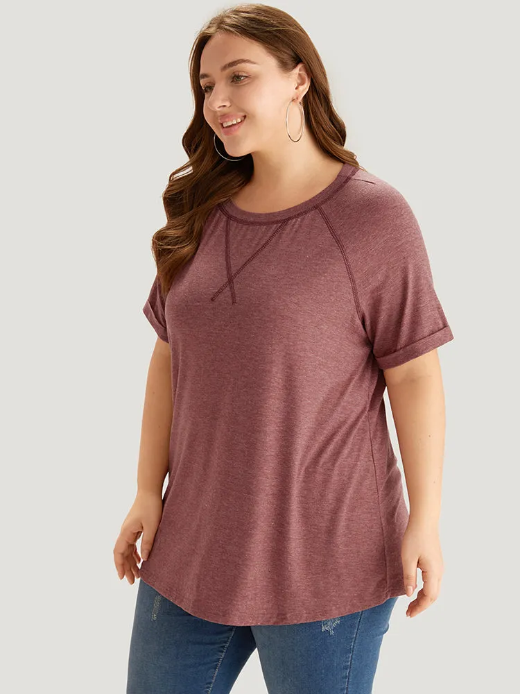 Plain Crew Neck Stitch Roll Sleeve T-shirt sold by Bloomchic product image thumbnail 3