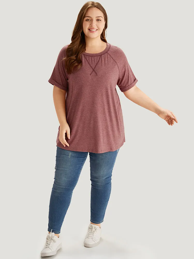Plain Crew Neck Stitch Roll Sleeve T-shirt sold by Bloomchic product image thumbnail 4
