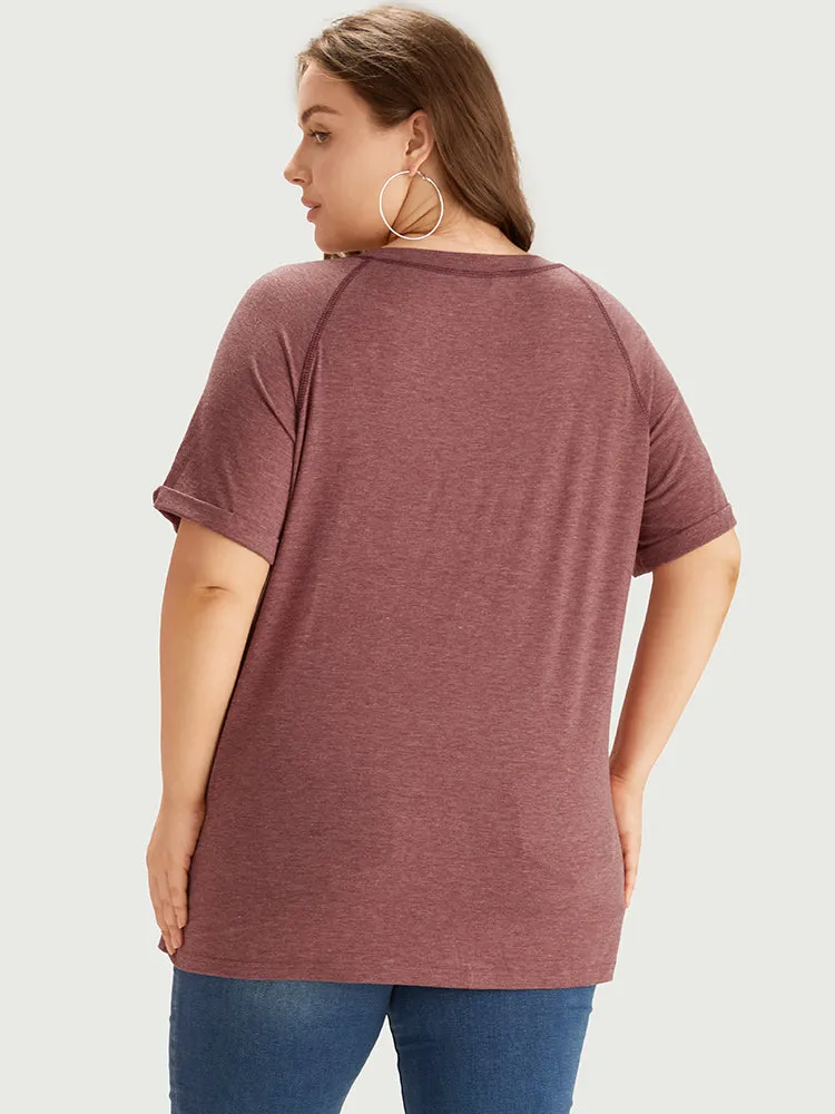 Plain Crew Neck Stitch Roll Sleeve T-shirt sold by Bloomchic product image thumbnail 2