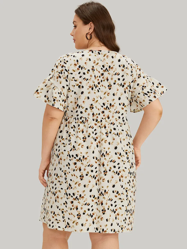 Allover Print Pocket V Neck Ruffle Sleeve Dress sold by Bloomchic product image thumbnail 2