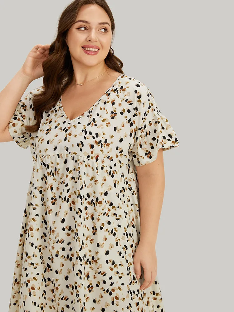 Allover Print Pocket V Neck Ruffle Sleeve Dress sold by Bloomchic product image thumbnail 5