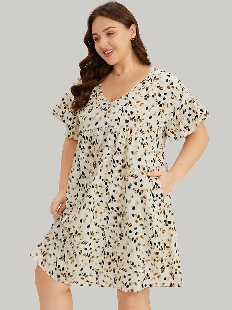 Allover Print Pocket V Neck Ruffle Sleeve Dress sold by Bloomchic product image thumbnail 3