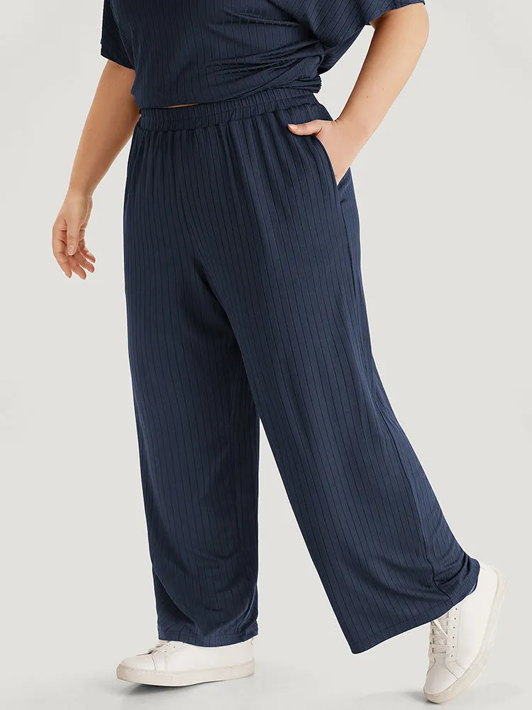 Plain Rib Knit Pocket Elastic Waist Pants sold by Bloomchic product image thumbnail 3
