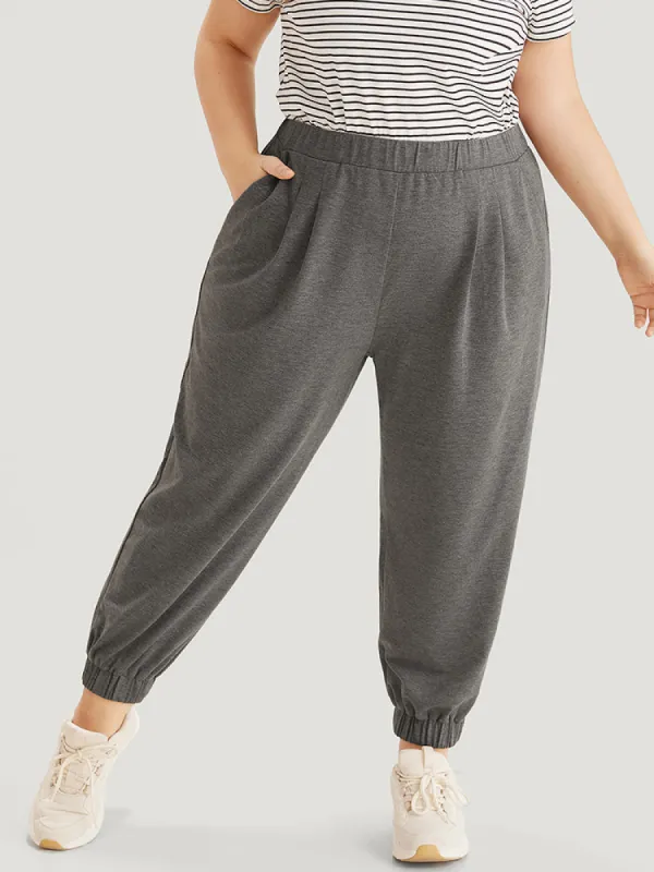 Plain Pocket Elastic Waist Carrot Sweatpants sold by Bloomchic