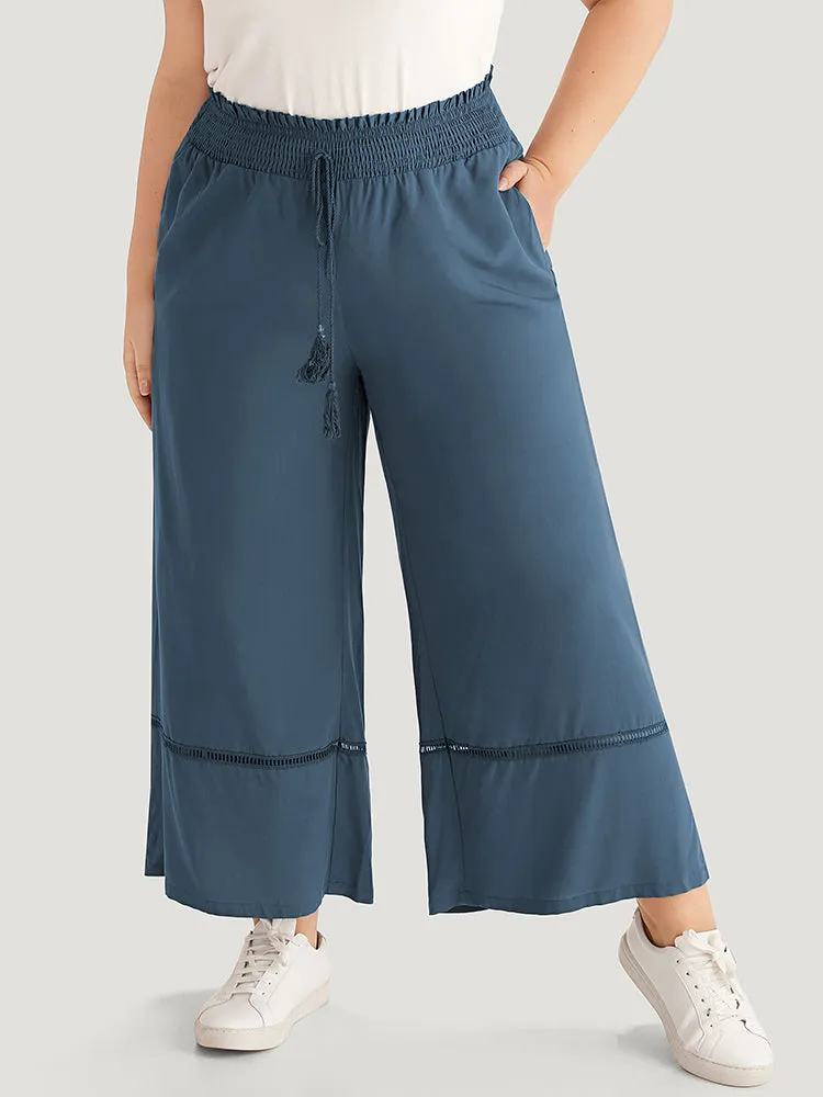 Solid Shirred Bowknot Paperbag Waist Patchwork Pants sold by Bloomchic