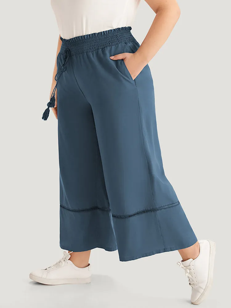 Solid Shirred Bowknot Paperbag Waist Patchwork Pants sold by Bloomchic product image thumbnail 2