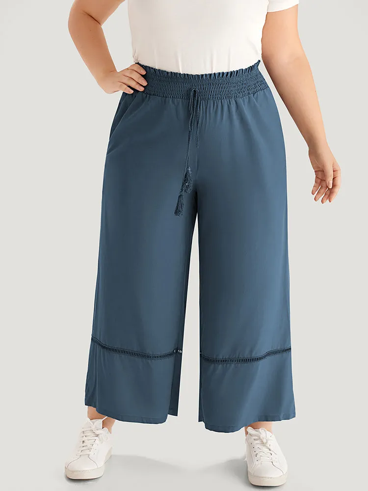 Solid Shirred Bowknot Paperbag Waist Patchwork Pants sold by Bloomchic product image thumbnail 3