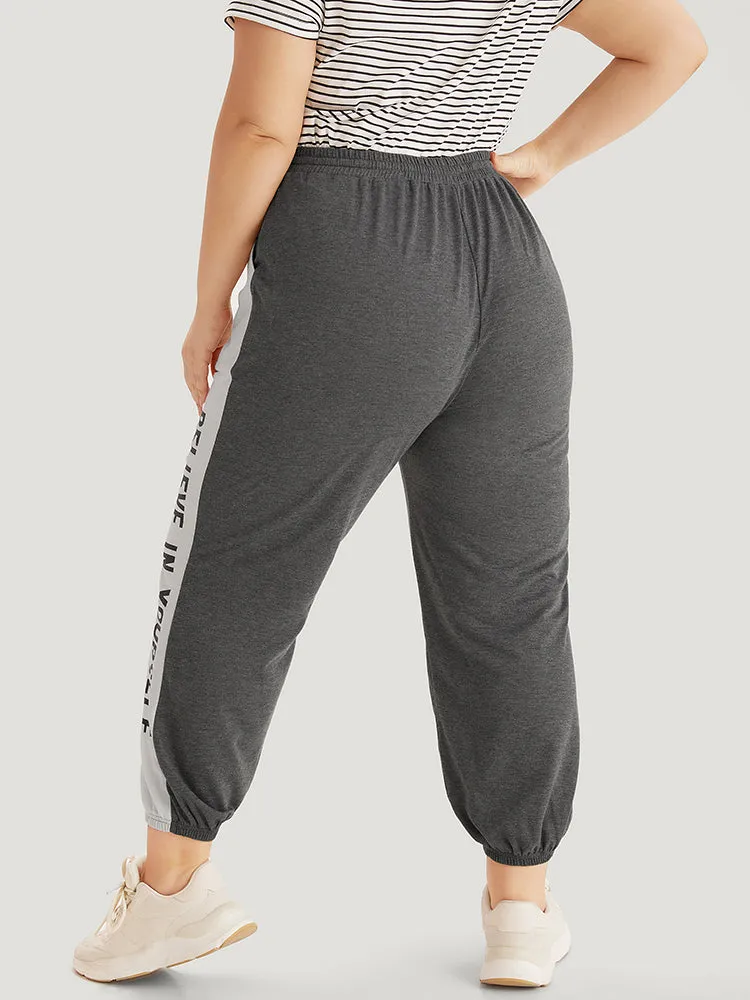 Letter Print Bowknot Contrast Patchwork Pocket Sweatpants sold by Bloomchic product image thumbnail 5