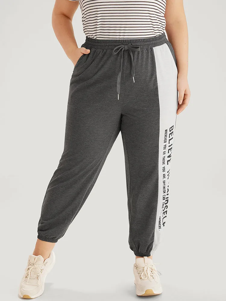 Letter Print Bowknot Contrast Patchwork Pocket Sweatpants sold by Bloomchic product image thumbnail 3