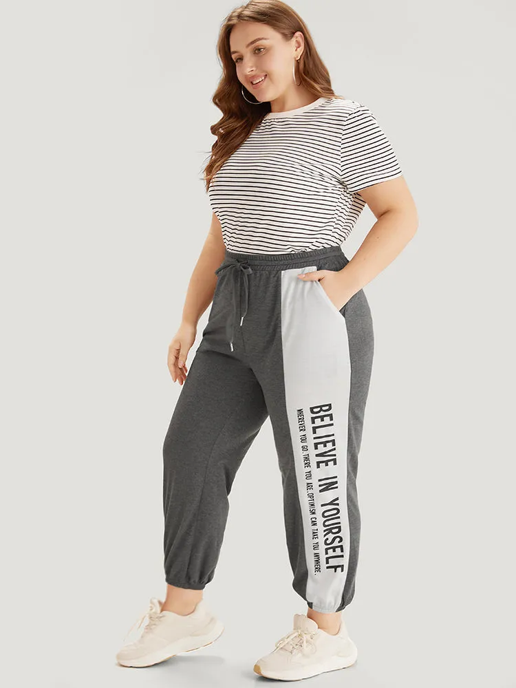 Letter Print Bowknot Contrast Patchwork Pocket Sweatpants sold by Bloomchic product image thumbnail 4