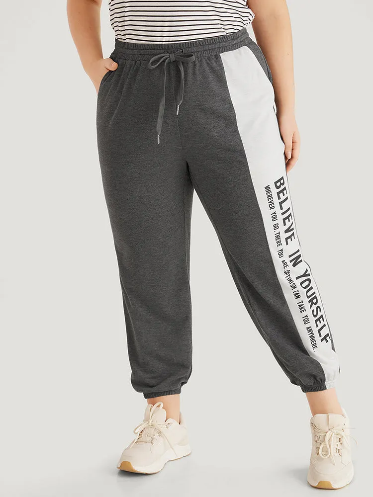 Letter Print Bowknot Contrast Patchwork Pocket Sweatpants sold by Bloomchic