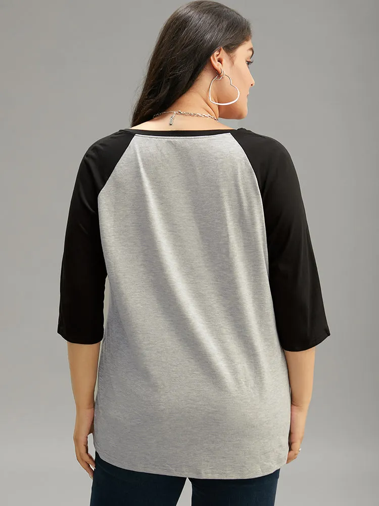 Boho Print Contrast V Neck Raglan Sleeve T-shirt sold by Bloomchic product image thumbnail 2