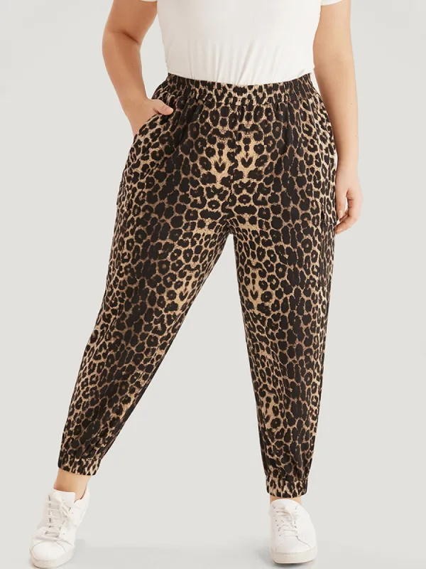 Leopard Print Pocket Elastic Waist Carrot Sweatpants sold by Bloomchic