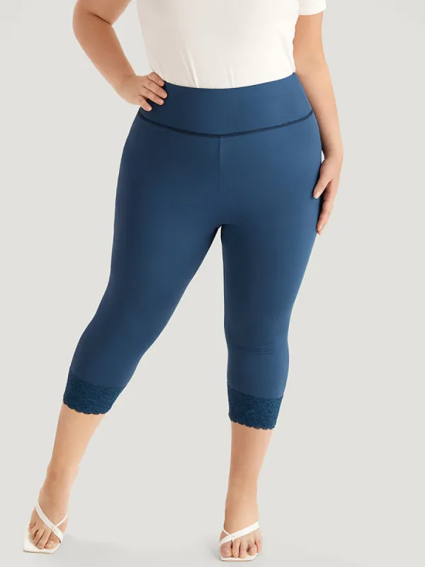 Plain Guipure Lace Wideband Waist Skinny Leggings sold by Bloomchic
