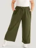 Plain Pocket Elastic Waist Button Detail Drawstring Sweatpants sold by Bloomchic