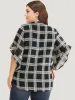 Plaid Button Up Ruffles Bell Sleeve Blouse sold by Bloomchic