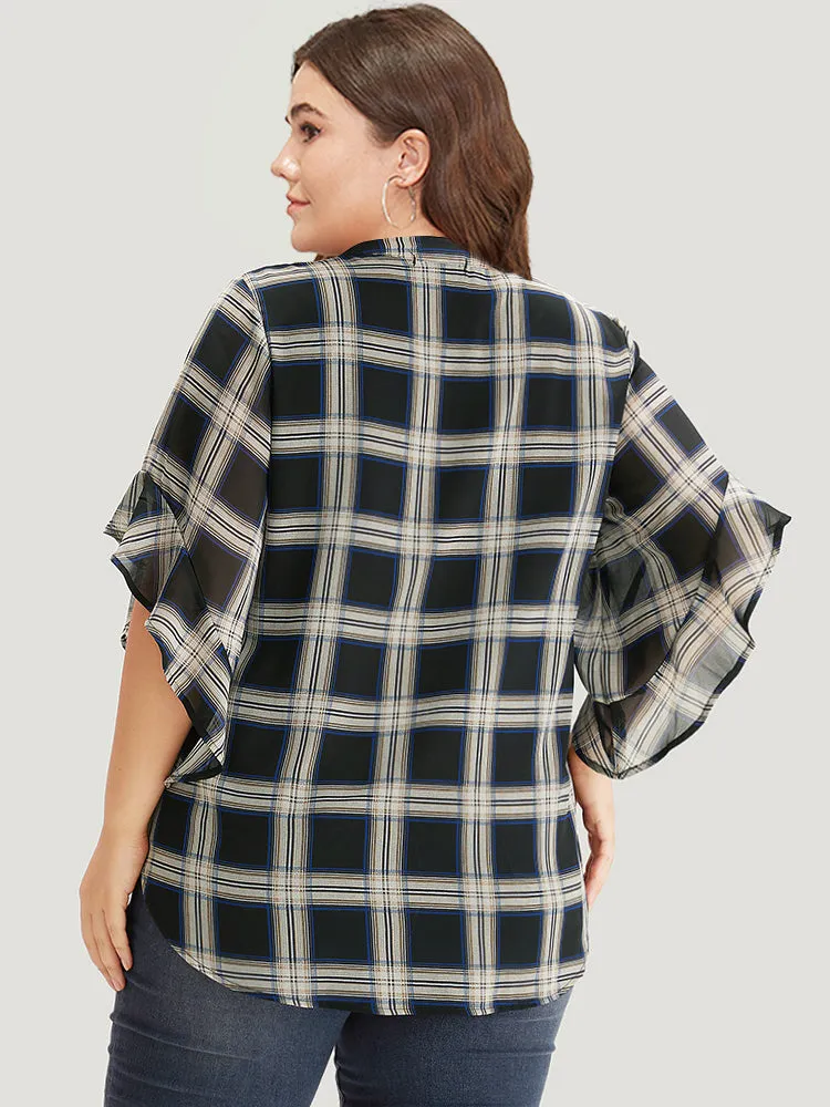 Plaid Button Up Ruffles Bell Sleeve Blouse sold by Bloomchic product image thumbnail 5