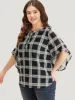 Plaid Button Up Ruffles Bell Sleeve Blouse sold by Bloomchic