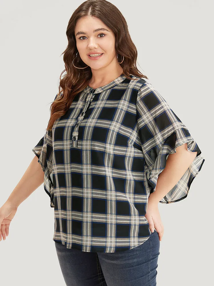 Plaid Button Up Ruffles Bell Sleeve Blouse sold by Bloomchic product image thumbnail 2