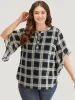 Plaid Button Up Ruffles Bell Sleeve Blouse sold by Bloomchic