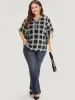 Plaid Button Up Ruffles Bell Sleeve Blouse sold by Bloomchic
