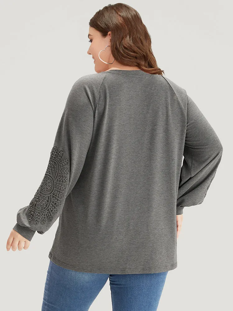Plain Guipure Lace V Neck Raglan Sleeve Sweatshirt sold by Bloomchic product image thumbnail 4