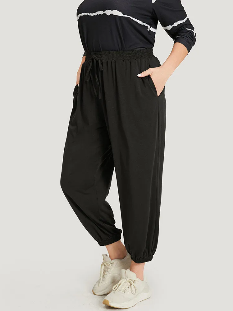 Plain Pocket Elastic Waist Ties Carrot Pants sold by Bloomchic product image thumbnail 4