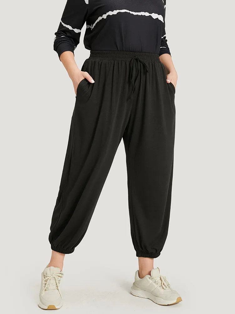Plain Pocket Elastic Waist Ties Carrot Pants sold by Bloomchic product image thumbnail 5