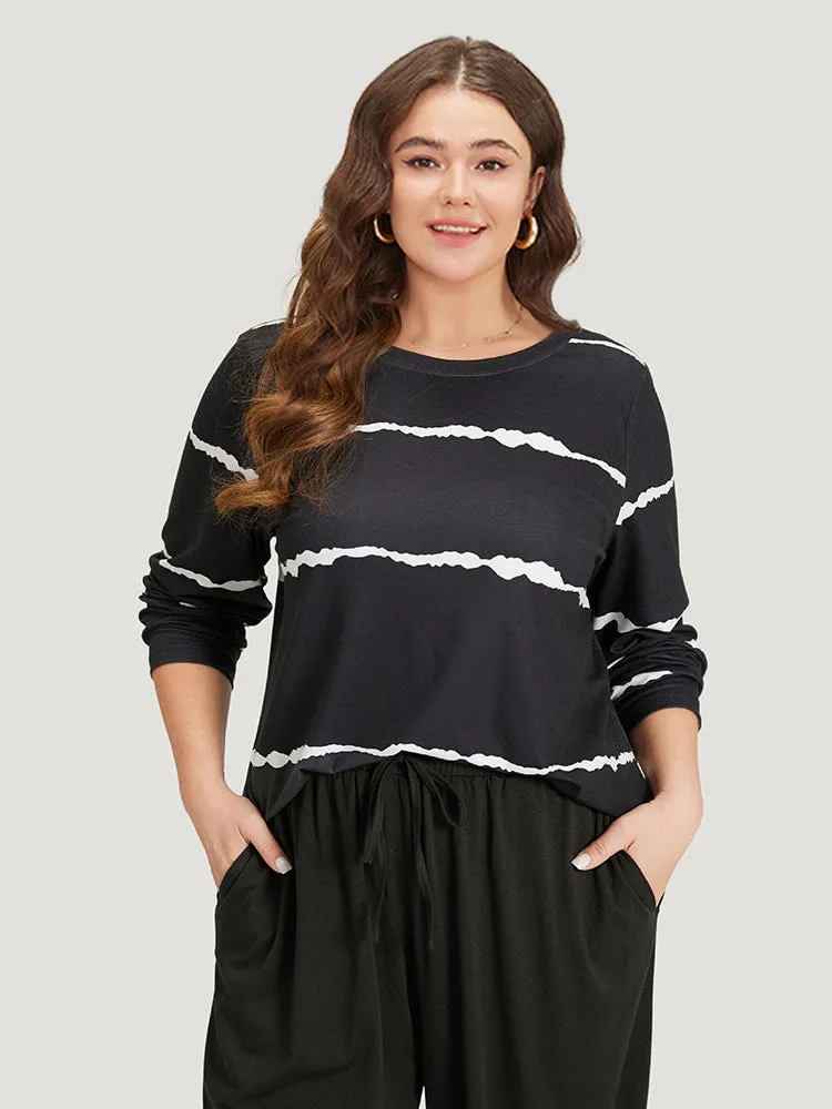 Striped Print Crew Neck Long Sleeve T-shirt sold by Bloomchic product image thumbnail 4