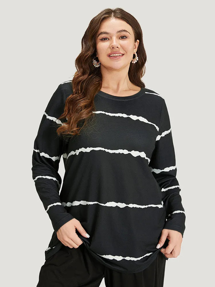 Striped Print Crew Neck Long Sleeve T-shirt sold by Bloomchic