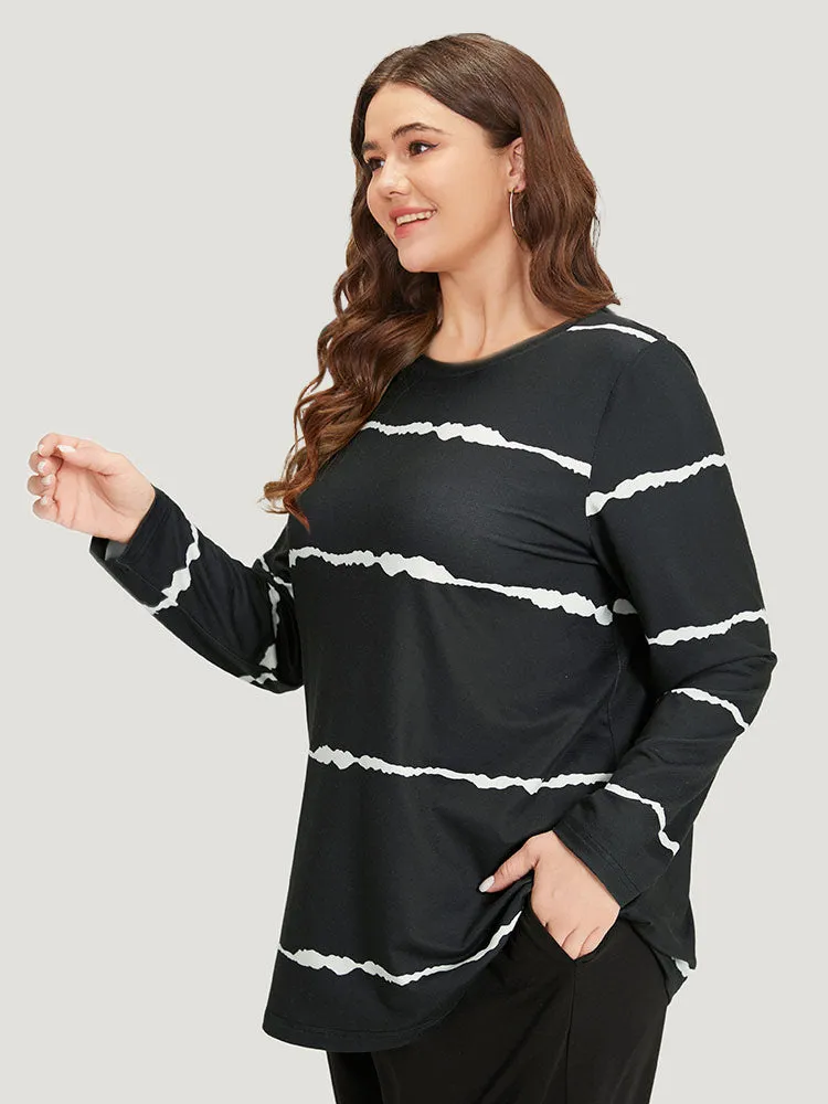 Striped Print Crew Neck Long Sleeve T-shirt sold by Bloomchic product image thumbnail 3