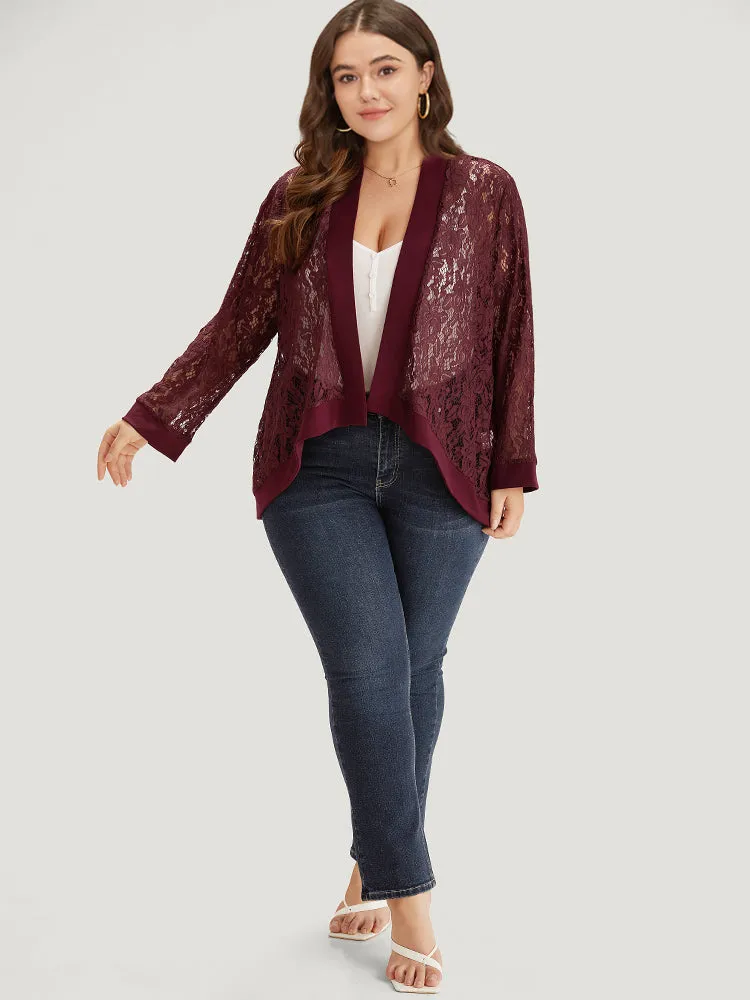 Supersoft Essentials Crochet Lace Mesh Open Front Asymmetrical Hem Kimono sold by Bloomchic product image thumbnail 4