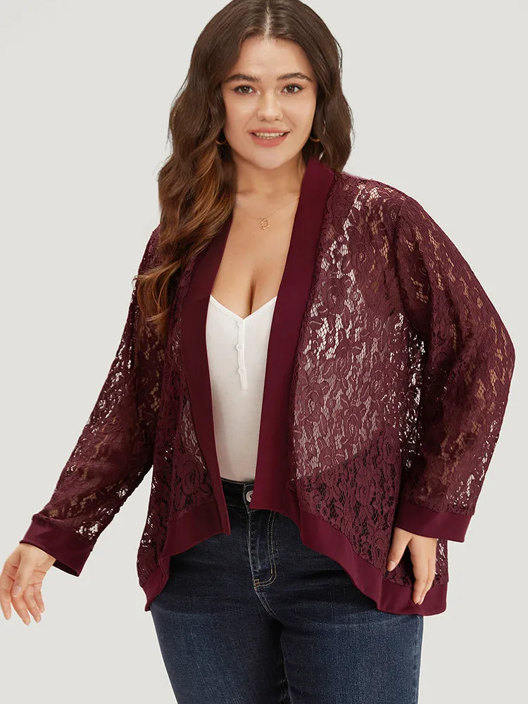 Supersoft Essentials Crochet Lace Mesh Open Front Asymmetrical Hem Kimono sold by Bloomchic product image thumbnail 3