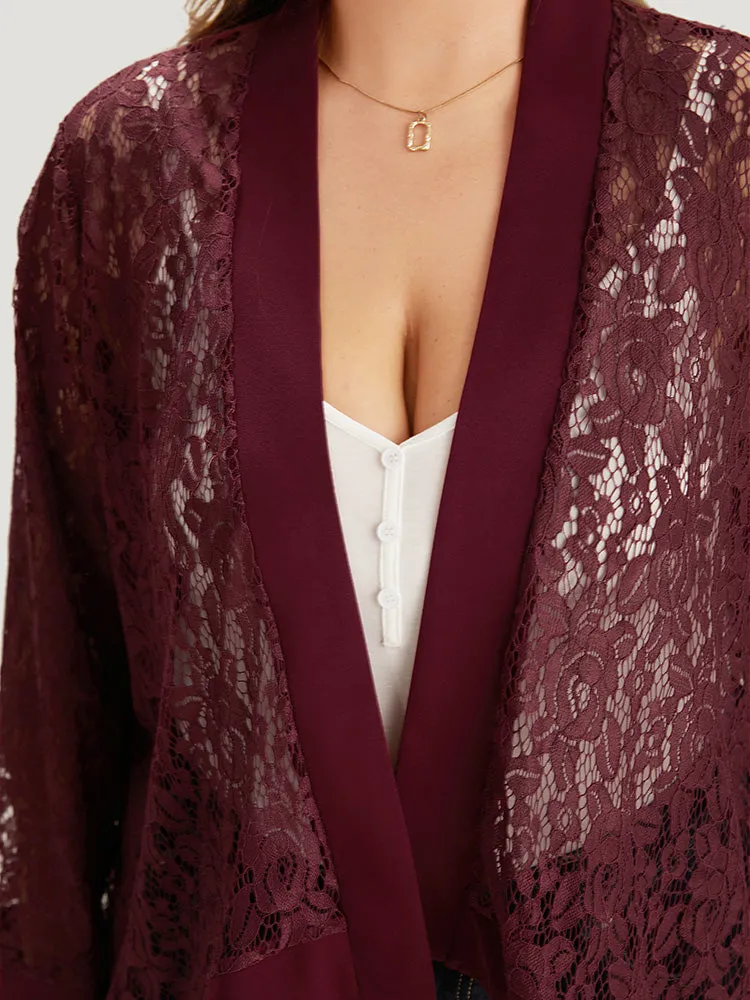 Supersoft Essentials Crochet Lace Mesh Open Front Asymmetrical Hem Kimono sold by Bloomchic product image thumbnail 5