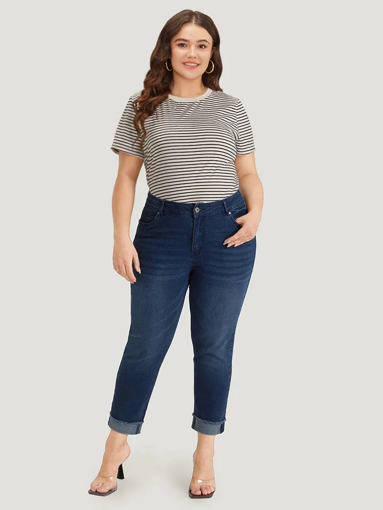 Solid Frayed Roll Hem High Rise Jeans sold by Bloomchic product image thumbnail 2