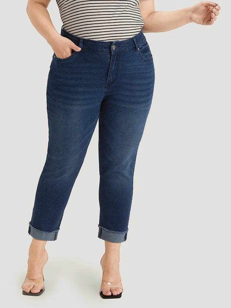 Solid Frayed Roll Hem High Rise Jeans sold by Bloomchic product image thumbnail 3