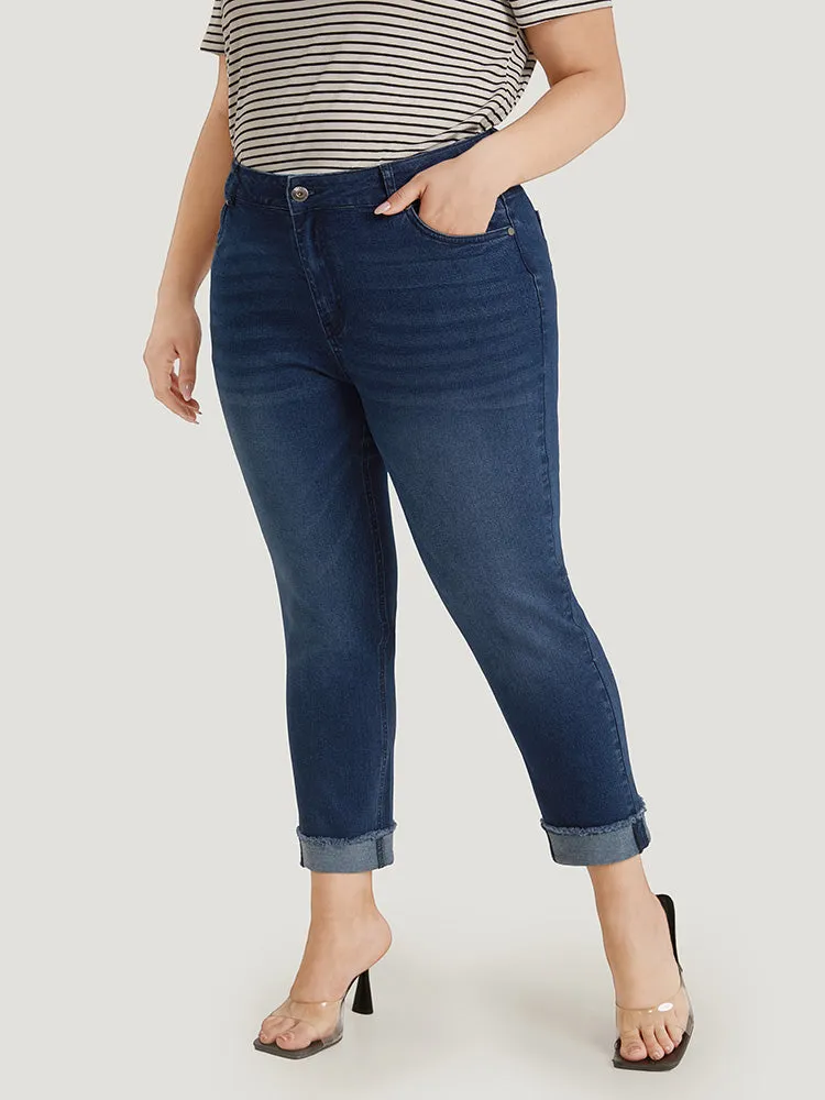 Solid Frayed Roll Hem High Rise Jeans sold by Bloomchic product image thumbnail 4