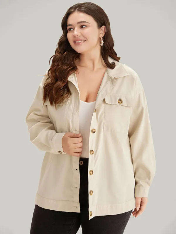 Contrast Button Fly Shirt Collar Flap Pocket Coat sold by Bloomchic