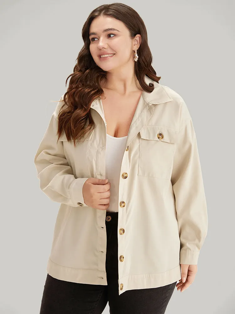 Contrast Button Fly Shirt Collar Flap Pocket Coat sold by Bloomchic