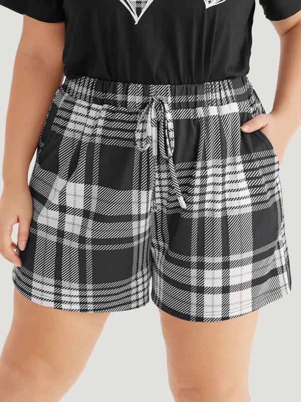 Plaid Elastic Waist Pocket Ties Sleep Shorts sold by Bloomchic