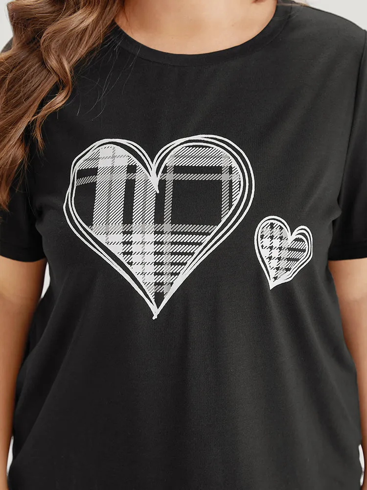 Heart Print Plaid Contrast Crew Neck Sleep Top sold by Bloomchic product image thumbnail 5