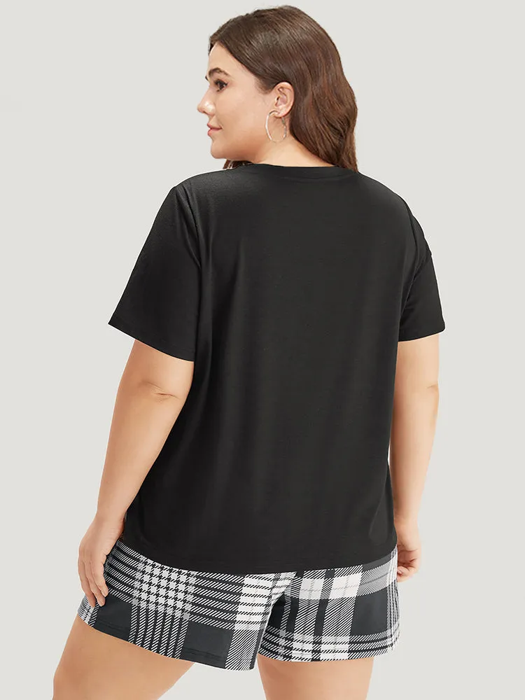 Heart Print Plaid Contrast Crew Neck Sleep Top sold by Bloomchic product image thumbnail 2