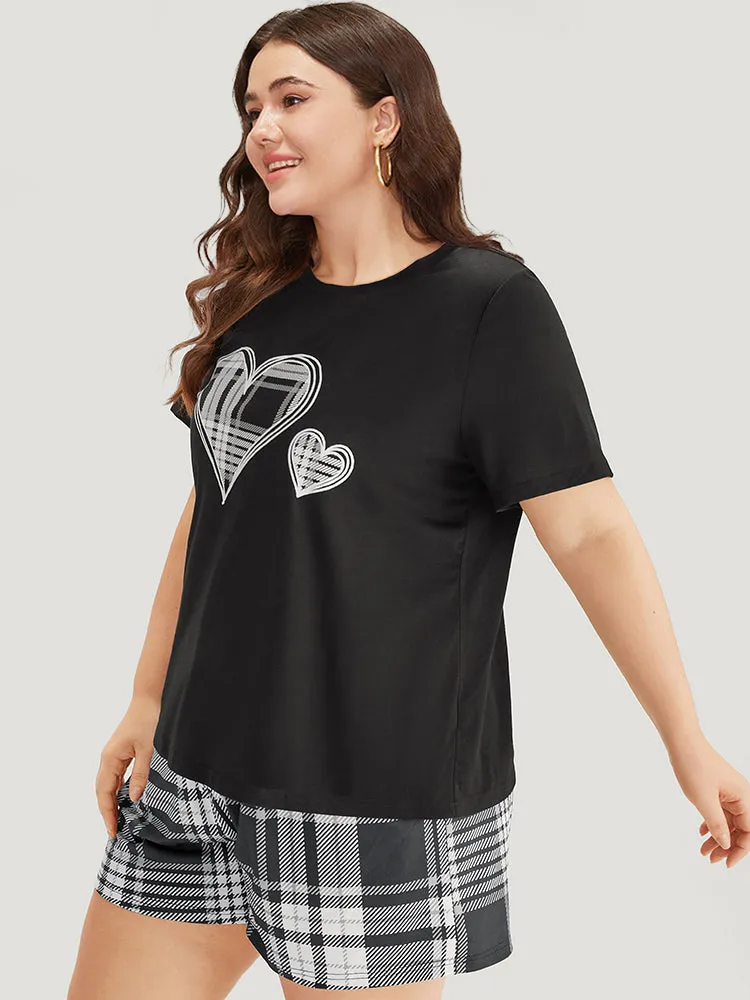 Heart Print Plaid Contrast Crew Neck Sleep Top sold by Bloomchic product image thumbnail 3