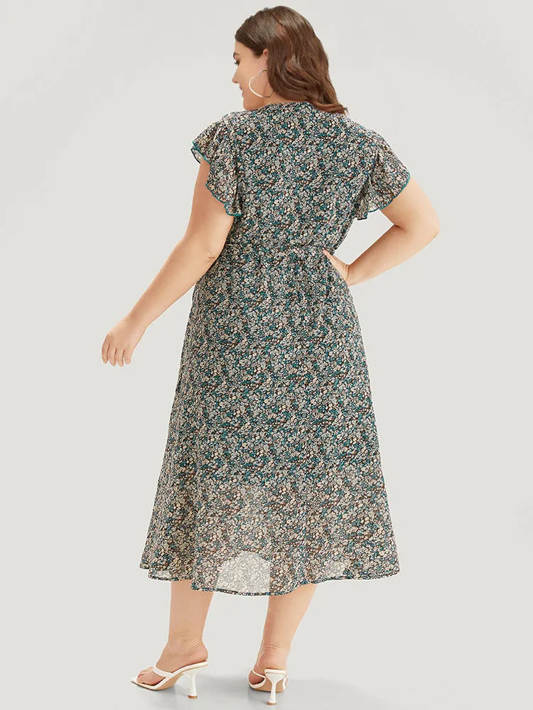 Ditsy Floral Surplice Neck Belted Flutter Sleeve Dress sold by Bloomchic product image thumbnail 3