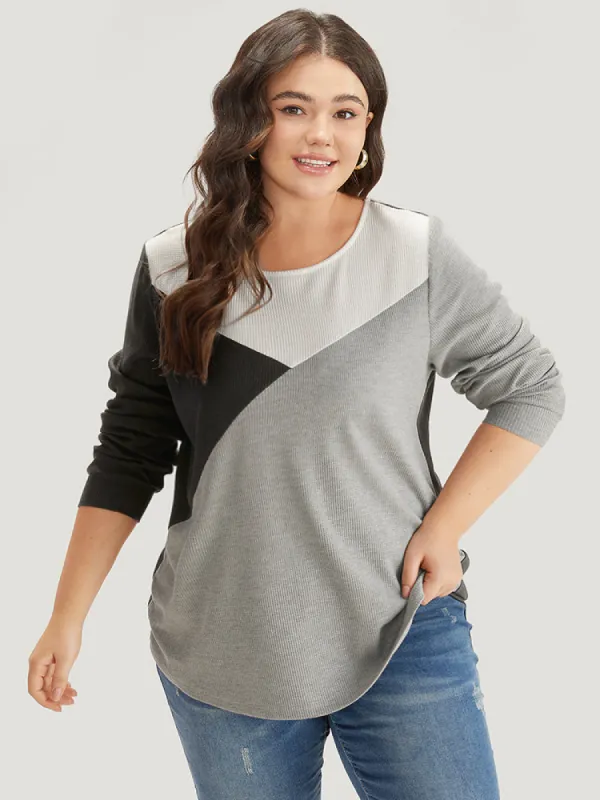 Colorblock Contrast Crew Neck Long Sleeve T-shirt sold by Bloomchic