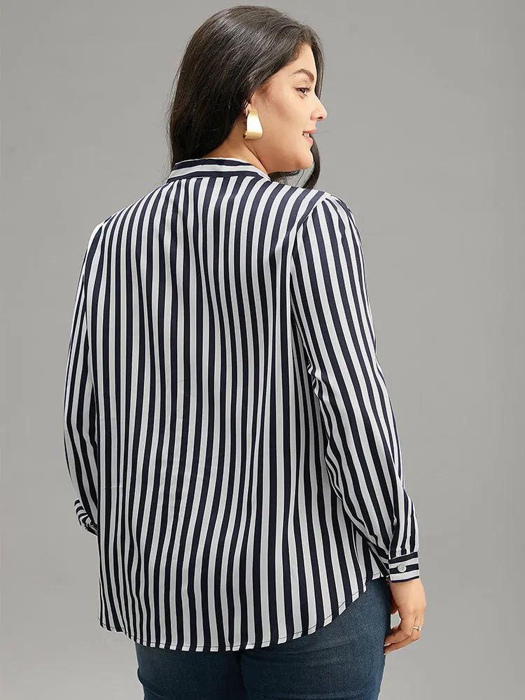 Striped Bowknot V Neck Curved Hem Woven Top sold by Bloomchic product image thumbnail 2