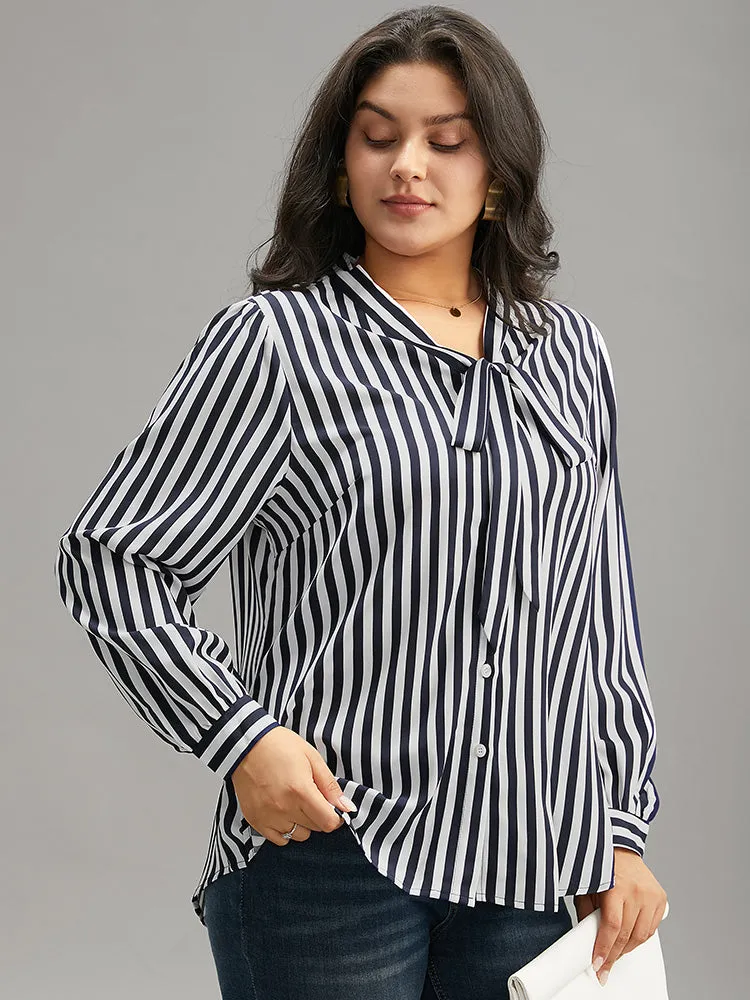 Striped Bowknot V Neck Curved Hem Woven Top sold by Bloomchic product image thumbnail 3