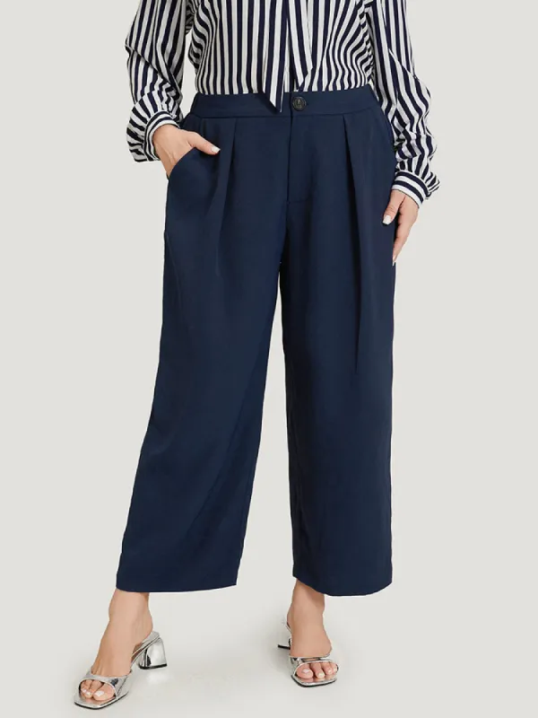 Plain Pocket Elastic Waist Pleated Woven Pants sold by Bloomchic