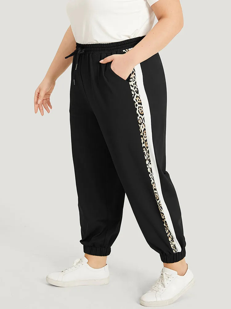 Patchwork Leopard Pocket Drawstring Elastic Waist Sweatpants sold by Bloomchic product image thumbnail 3