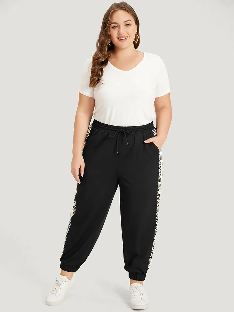 Patchwork Leopard Pocket Drawstring Elastic Waist Sweatpants sold by Bloomchic product image thumbnail 4